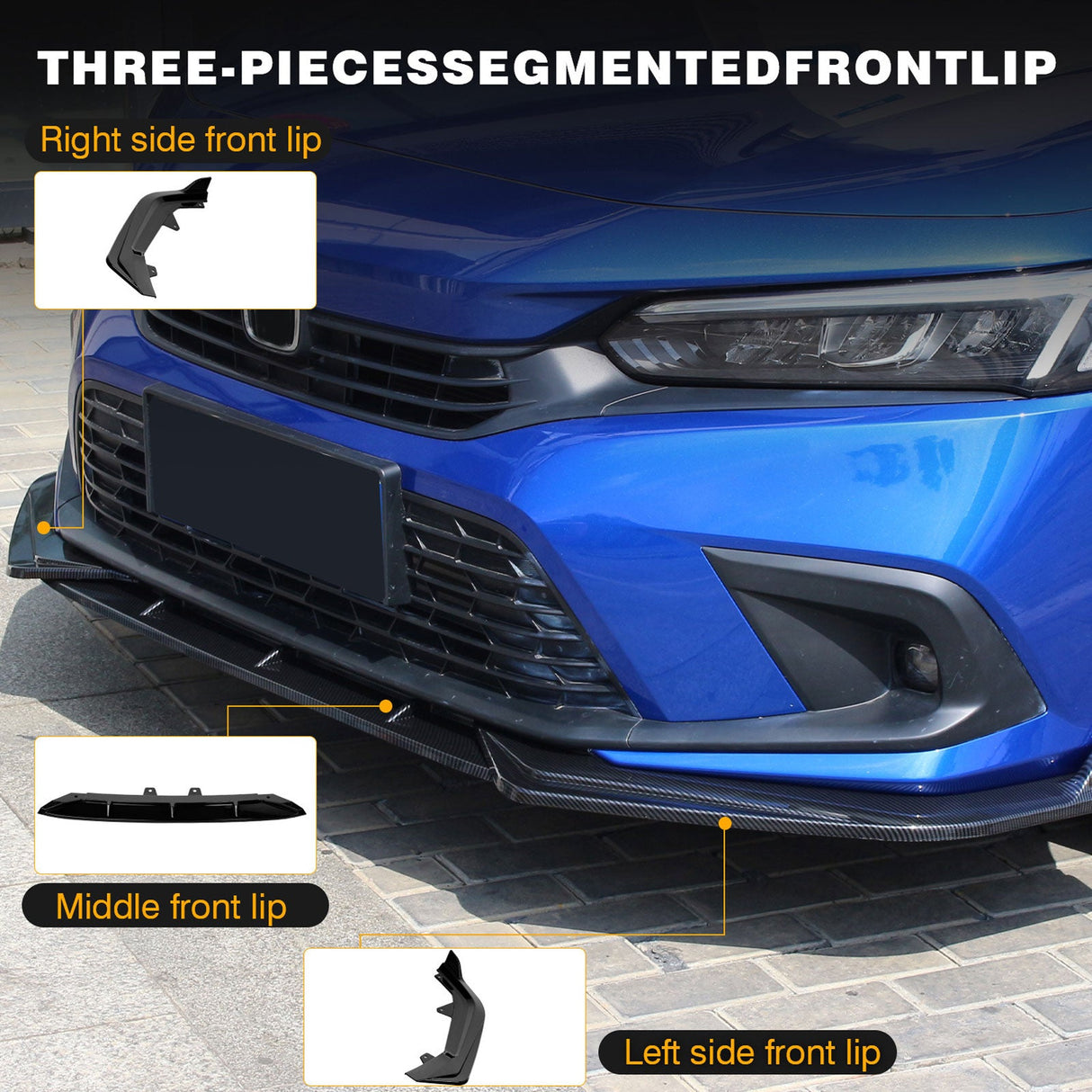 (Patented ABS) For 22-24 Honda Civic LX EX Si JDM Front Bumper Lip Splitter 3pc Style