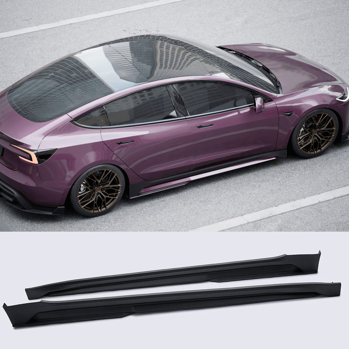 (Patented ABS) For 24+ Tesla Model 3 Side Skirts