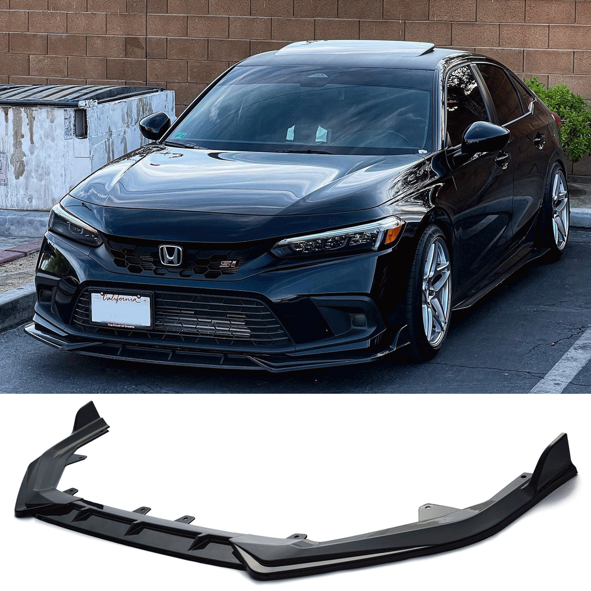 (Patented ABS) For 22-24 Honda Civic LX EX Si JDM Front Bumper Lip Splitter 3pc Style