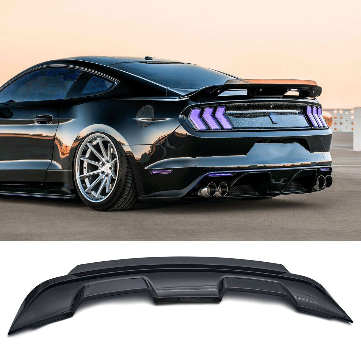 (Patented ABS) For 15-23 Ford Mustang Rear Spoiler W/ Smoke Gurney Flap Wicker Bill GT500 Style