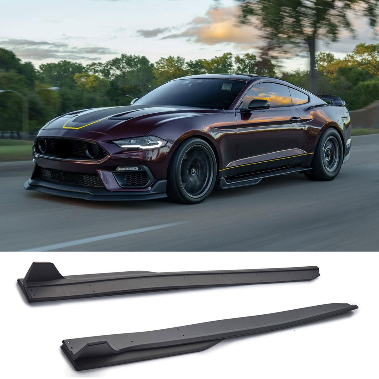 (Patented ABS) For 15-23 Ford Mustang GT500 Style Side Skirts Extension Splitter W/ Winglet