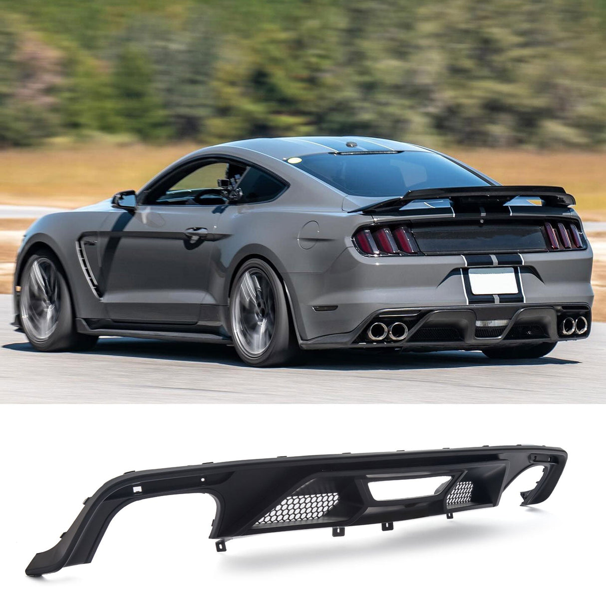 (Patented ABS) For 15-17 Ford Mustang GT350 GT500 Style Rear Diffuser Dual/Quad Exhaust
