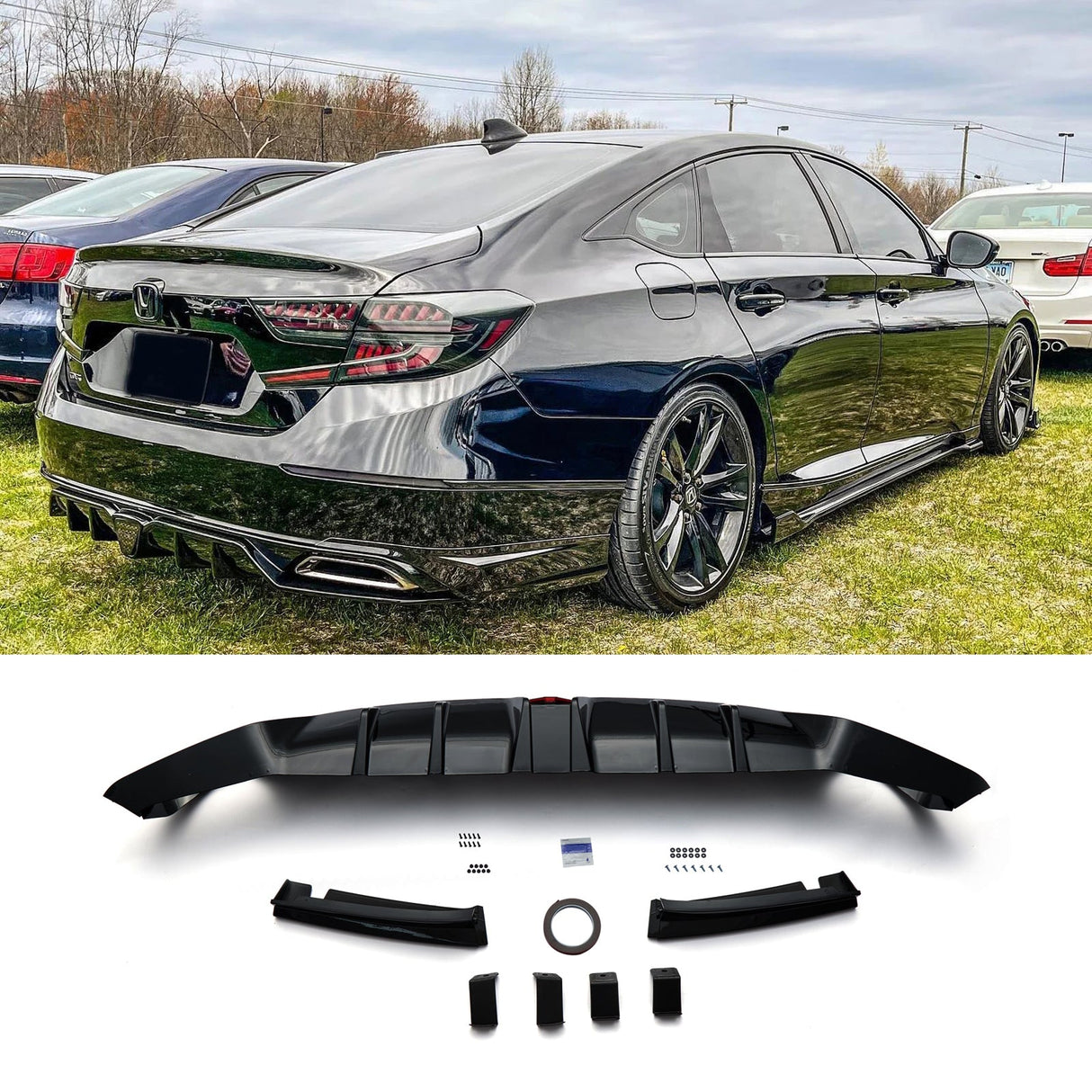 (Patented ABS) For 18-22 Accord Upgrade Rear Bumper Diffuser W/LED