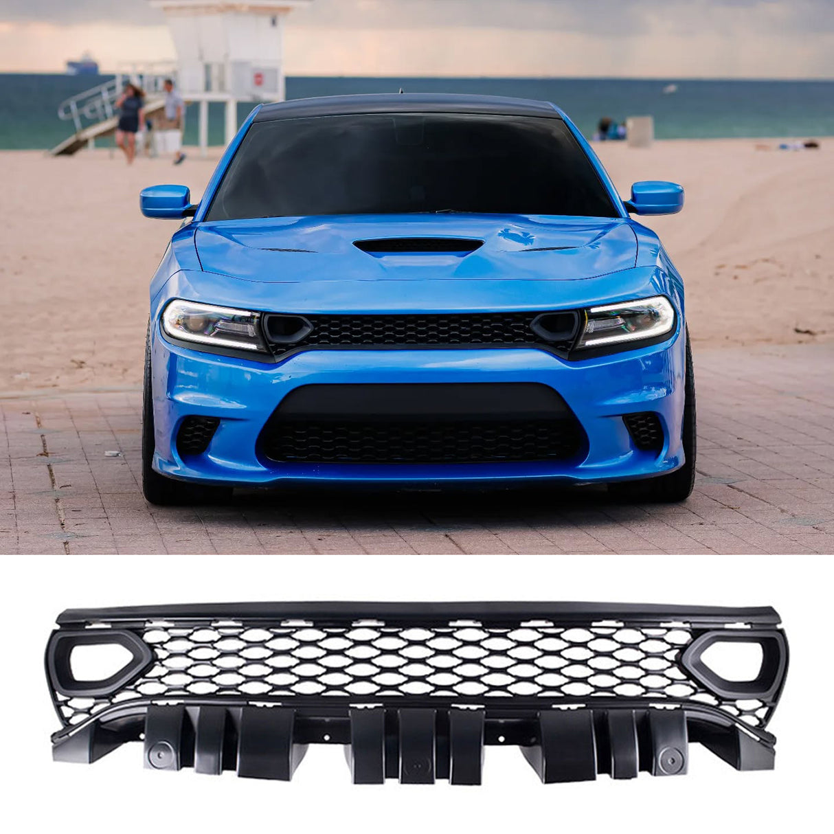 (Patented ABS) For 15-23 Dodge Charger RT Scat Pack SRT Style Front Mesh Grille W/ Air Duct