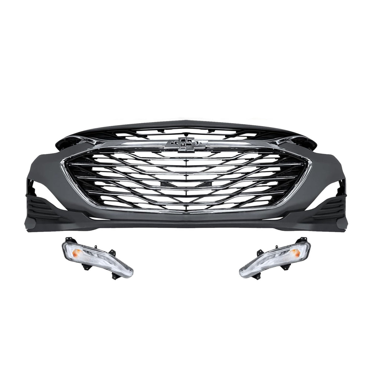 (Patented ABS) For 2019-2024 Chevy Malibu Front Bumper Cover Upper & Lower Grille Fog Light Set