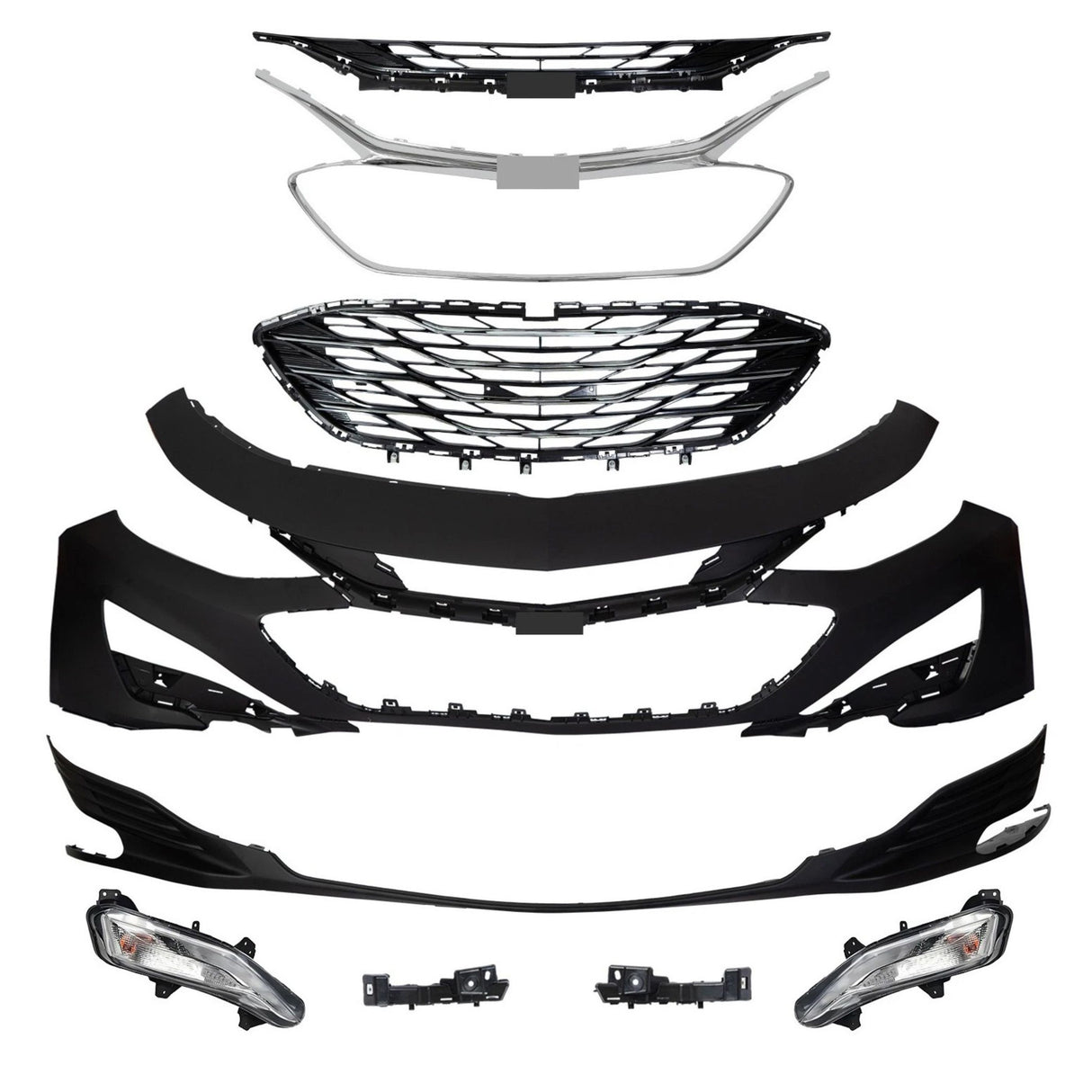 (Patented ABS) For 2019-2024 Chevy Malibu Front Bumper Cover Upper & Lower Grille Fog Light Set