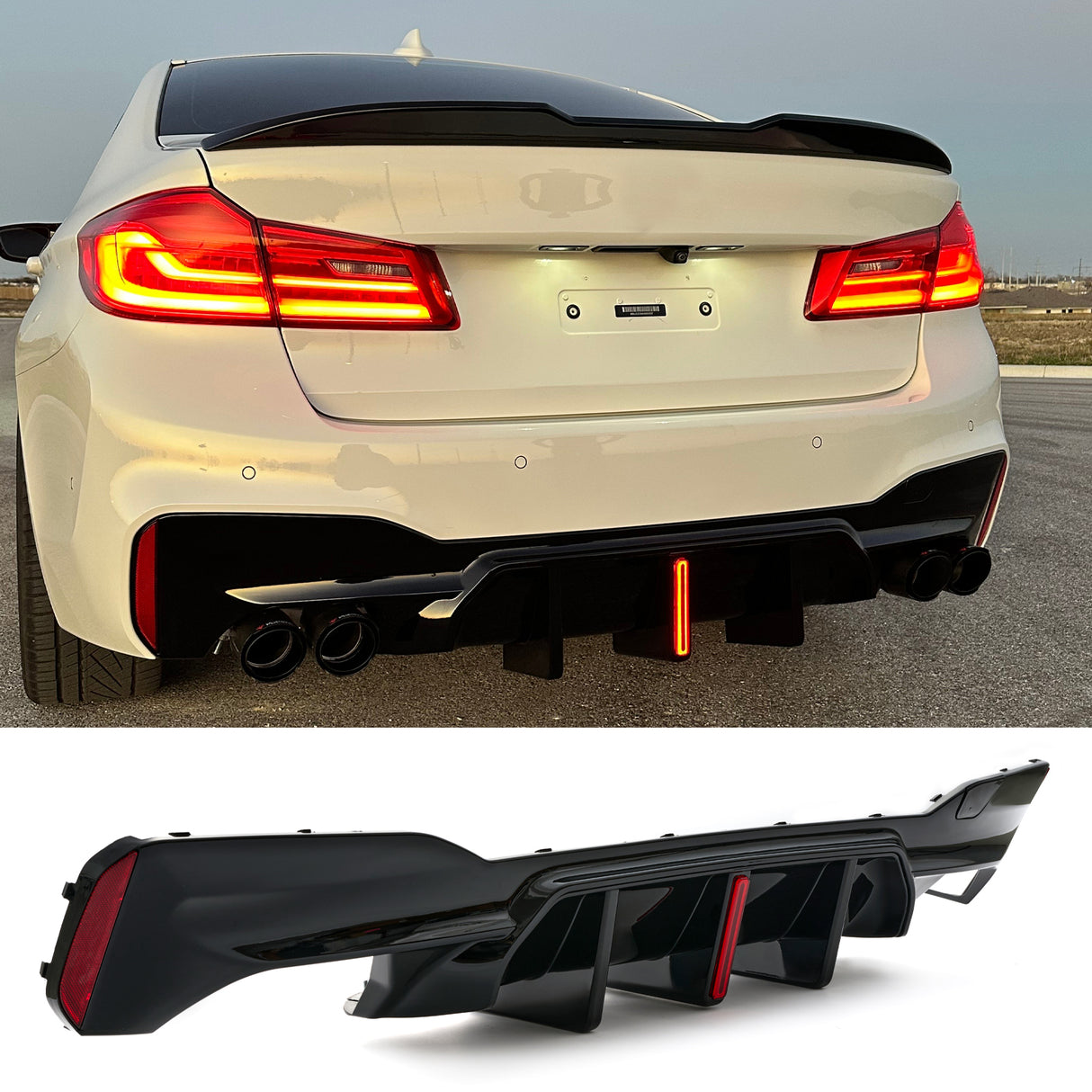 (Patented ABS) For 17-23 BMW 5 Series G30 G31 G38 M Sport Rear Diffuser With LED